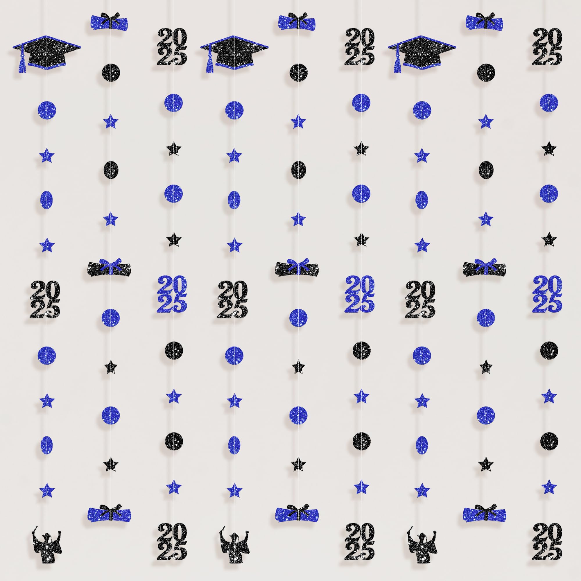 KatchOn, Glitter Graduation Garland Class of 2025 - No DIY, 9 String | Graduations Cap Garland, Black and Blue Grad Decorations 2025 | Grad Cap Decorations, Graduation Banner Class of 2025