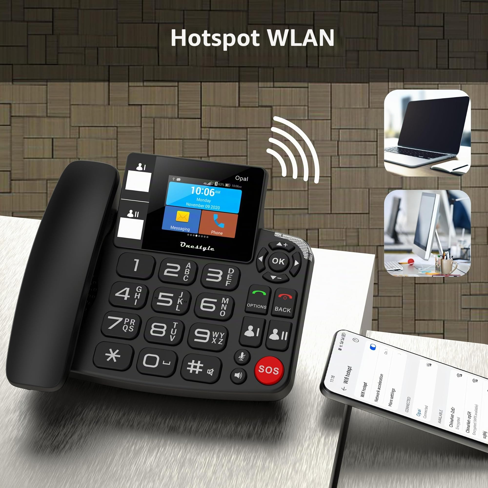 Onestyle SIM Desktoptelefon Opal schwarz (UNISOC SL8521E Dual Core)