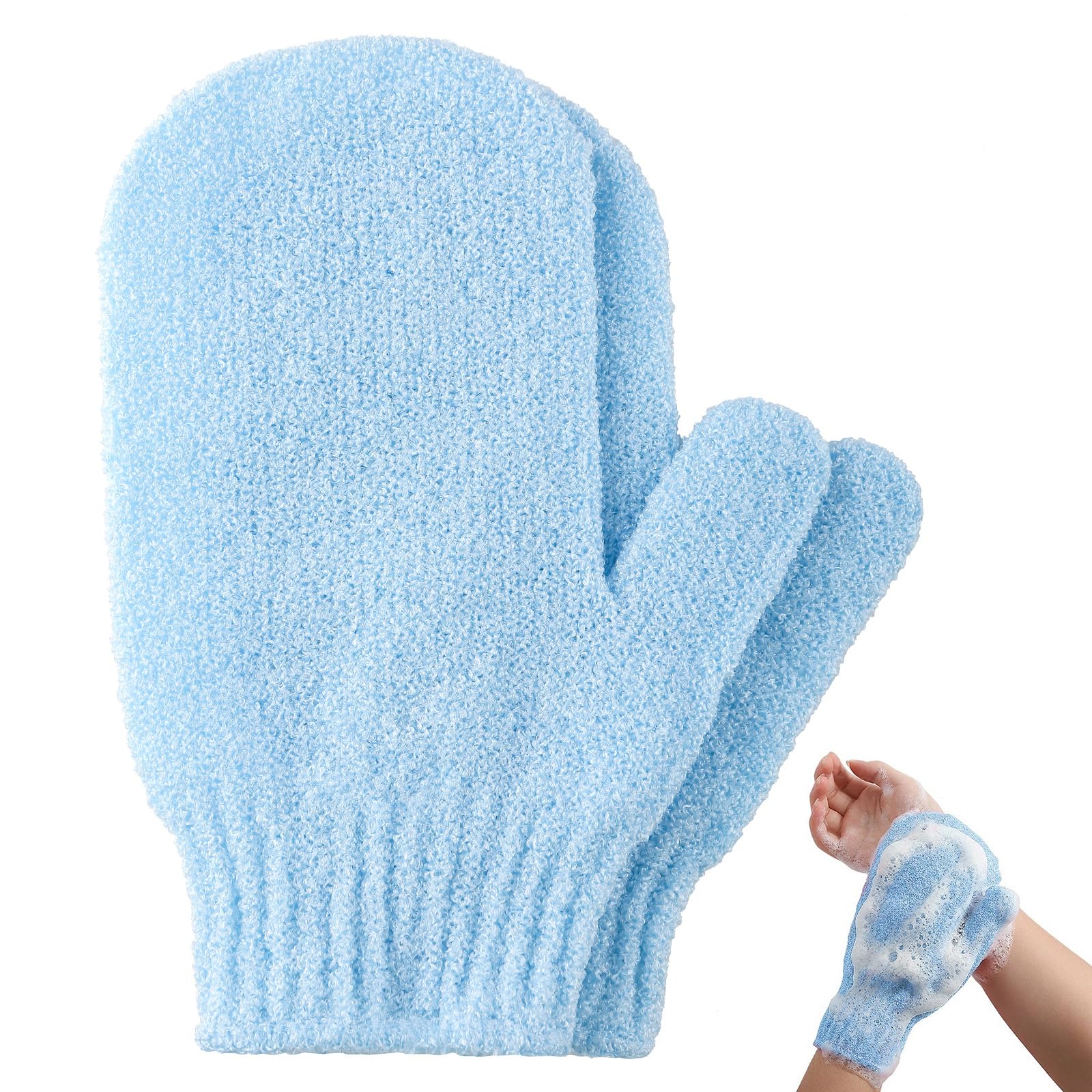 2pcs Exfoliating Gloves, Exfoliating Wash Gloves, Shower Scrub Gloves Away Ingrown Hair and Dead Skin for Shower, Spa, Massage and Dead Skin Cell Remover Loofah - Blue