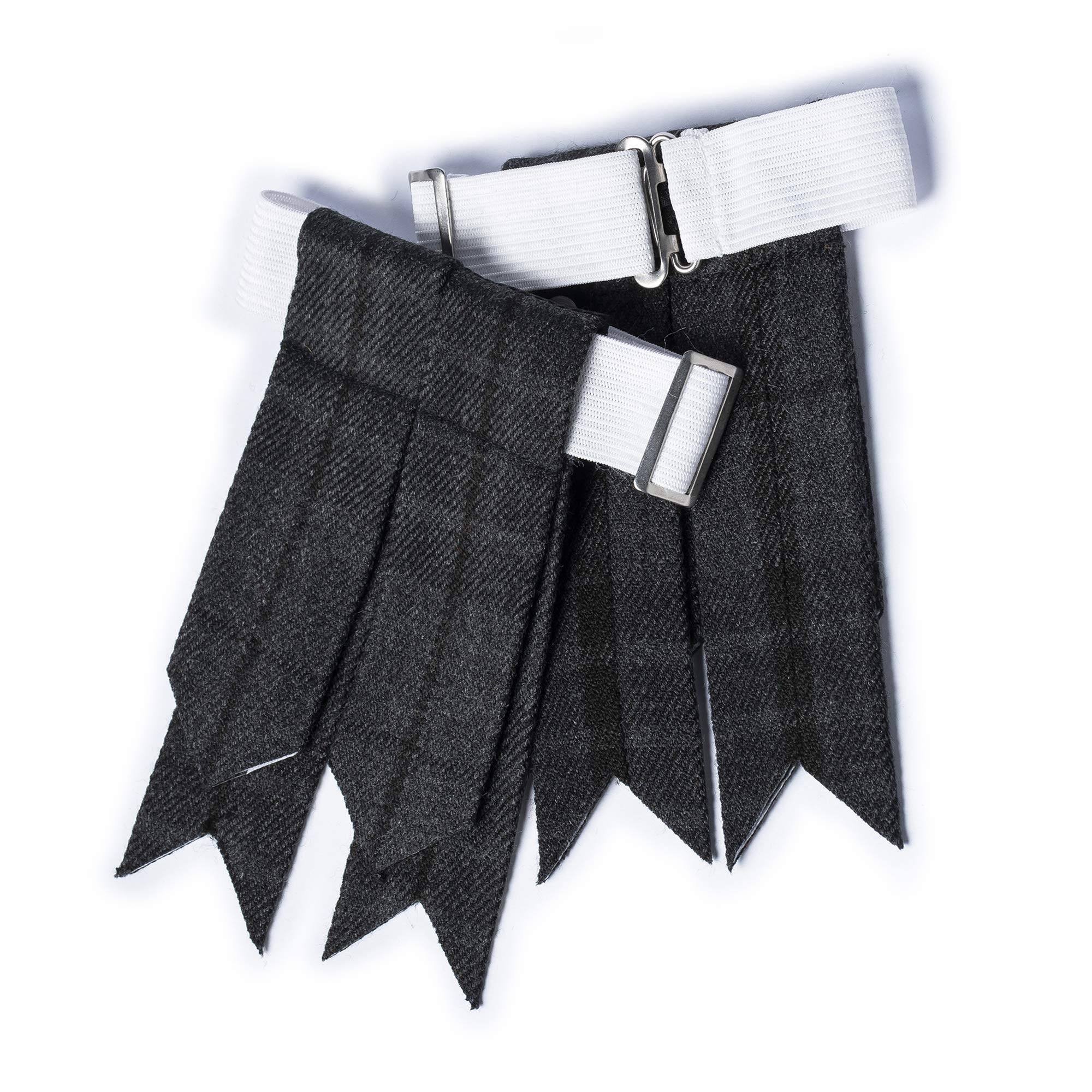 YAS Kilt Flashes for Men with Heavy Buckle Adjusters, Plain & Tartan Socks kilt Flashes/Acrylic Wool Garter Pointed (Grey Watch Night)