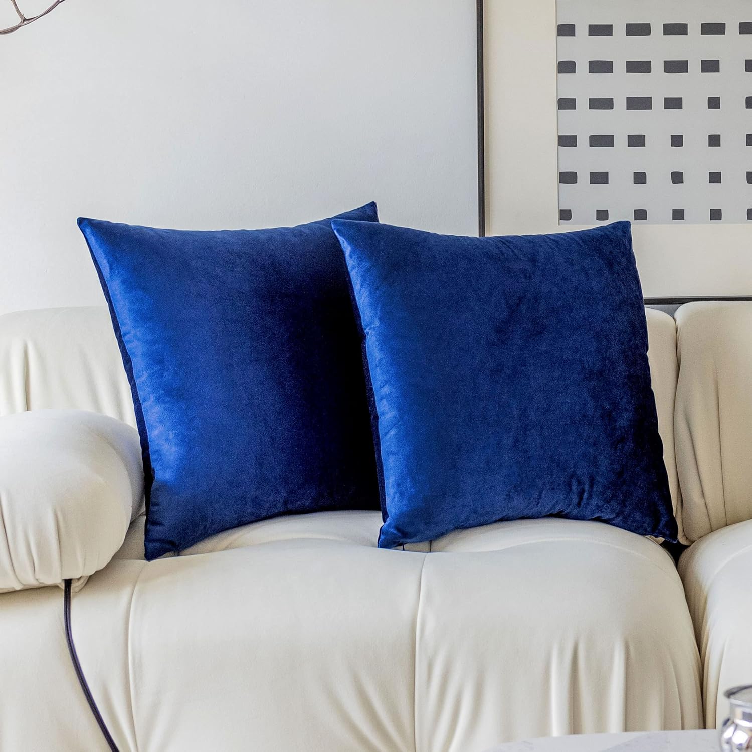 Demetex Pillow Covers 26x26 Square Blue Velvet Euro Throw Pillows for Couch Soft Decorative Plush Pillowcases for Sofa Bench Bed Decorations, Set of 2, 26 x 26 inch, Royal Blue