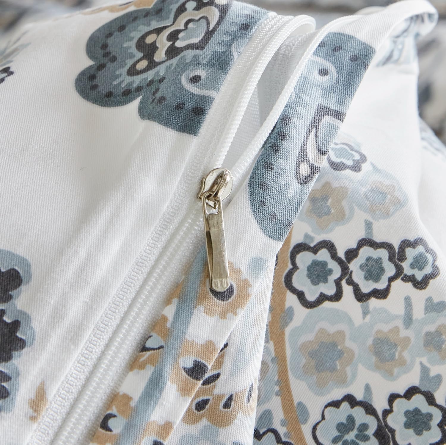 SUSYBAO Boho Paisley Duvet Cover Queen 100% Cotton 3 Pcs Set 1 Blue Bohemian Floral Duvet Cover with Zipper Ties 2 Pillowcases Classical Brown Flower Bedding Set Soft - Image 4