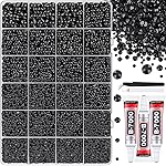 32000Pcs Black Rhinestones for Bedazzling, Flatback Resin Gems Crystal, Bedazzler Kit with 3Pcs 10ml B7000 Jewelry Glue and Tweezers for Makeup Crafting Nail Art