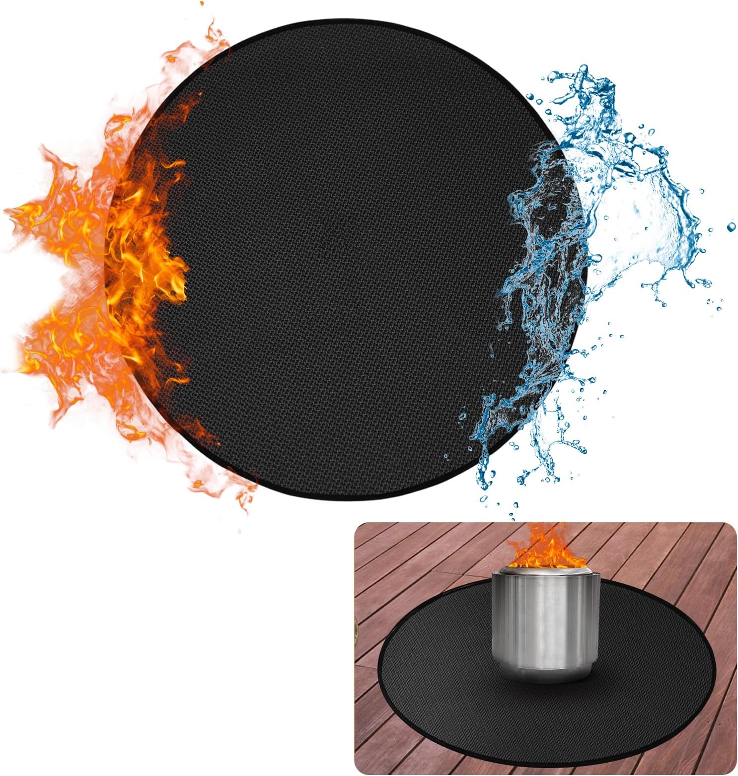Apipi39'' Fire Pit Mat for Solo Stove Ranger - Fireproof Grill Mat Deck Patio Protector, 3-Layer Reusable Round BBQ Mat Easy to Clean for Solo Stove Accessories Outdoor, Black