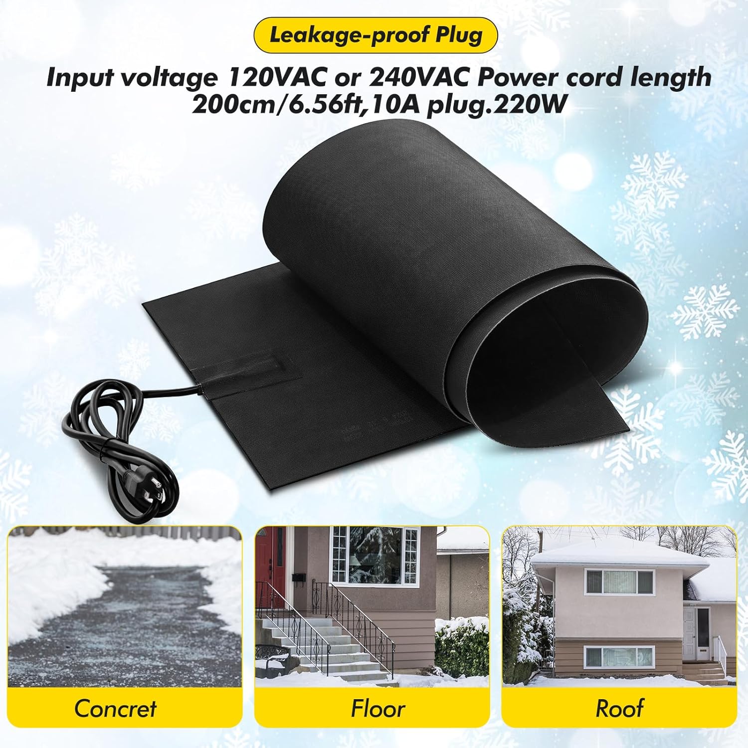 Timgle 13 x 60 Inch Heated Snow Melting Mat for Entrances, Heated Outdoor Mats, Non Slip Rubber Heating Entrance Mats with Power Cord, Snow and Ice Melting Pad for Outdoor Winter Use
