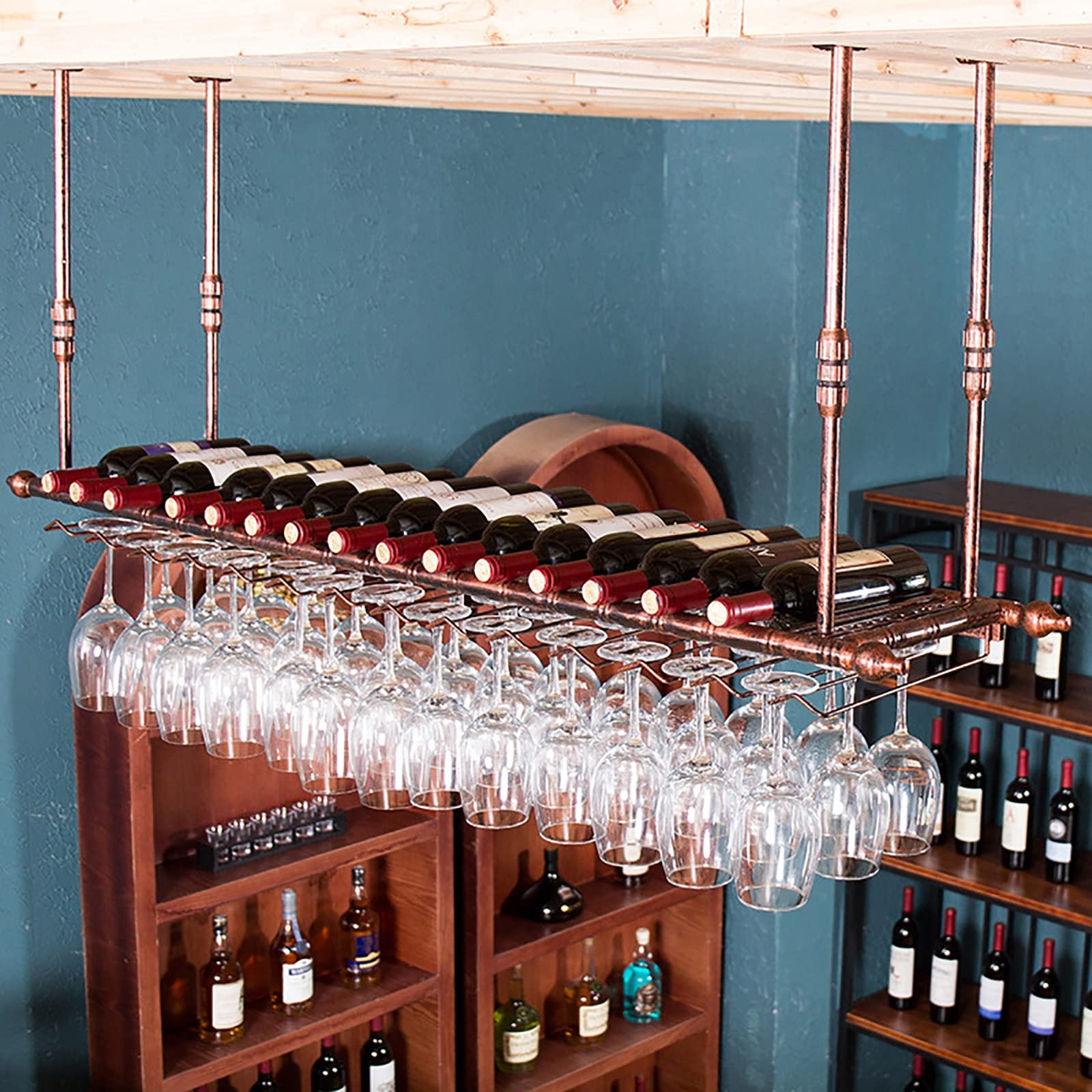 Casiers à vin de plafond en métal noble, étagère suspendue haut de gamme pour verres
