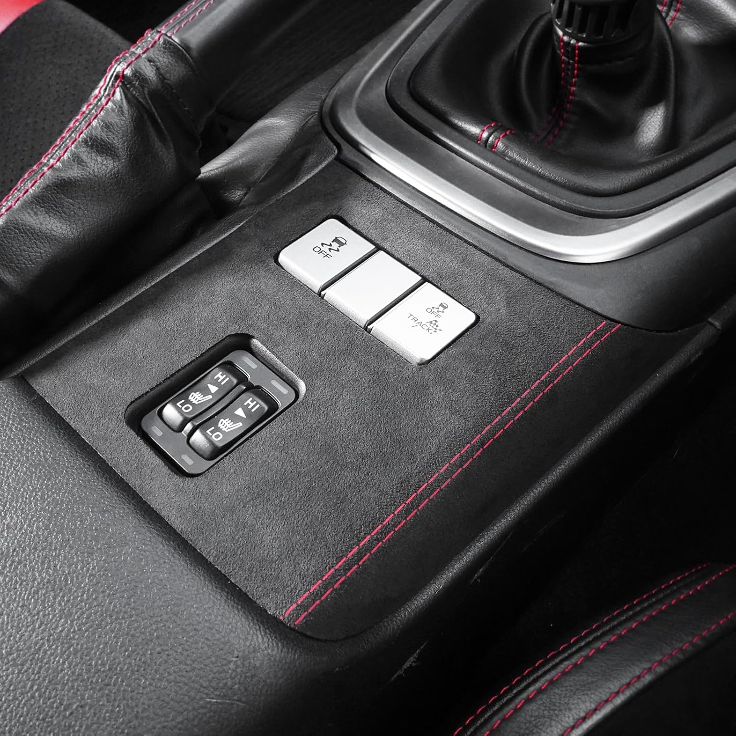 BETTERHUMZ Center Console Seat Heating Adjustment Panel Compatible with Toyota GR86 for Subaru BRZ 2021 2022 2023 2024 2025 Suede Carbon Leather Cover Trim Car Interior Accessories (Suede Black)