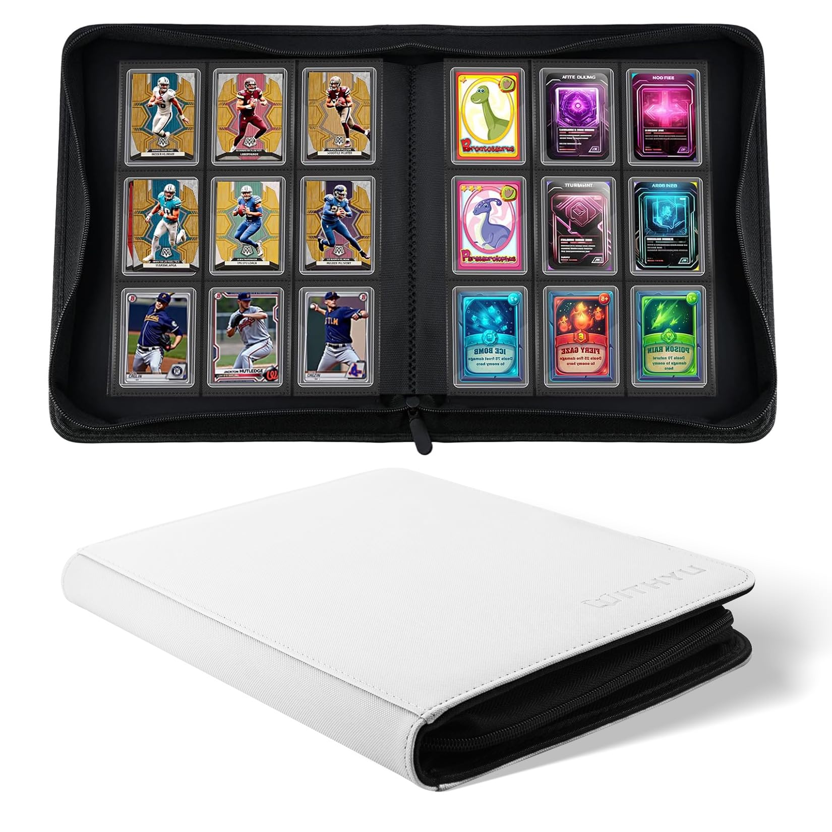 WITHYU Toploader Binder 9 Pocket, Holds 288 Cards for 3" x 4" Rigid Cards, Double Side Card Album PU Leather with Zipper, Ideal for TCG, MTG & Sports Card Storage, White — image 1