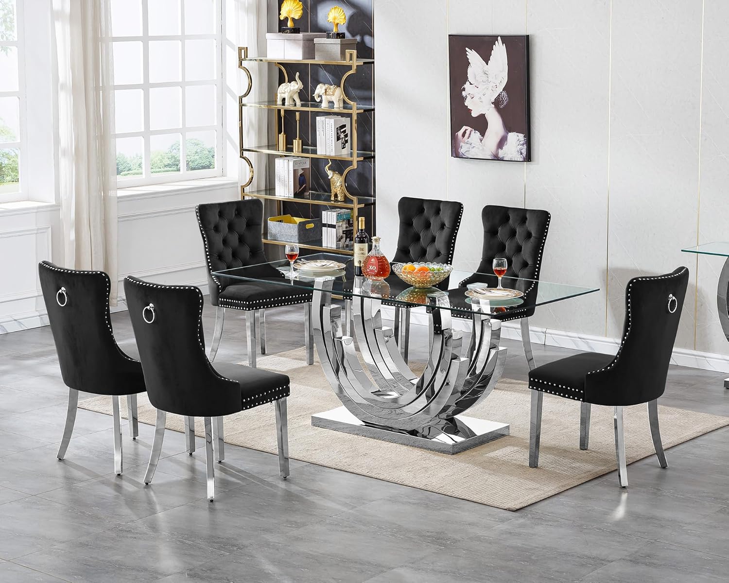 Luxury Glass Dining Table Set for 6, 7 Piece Kitchen Table