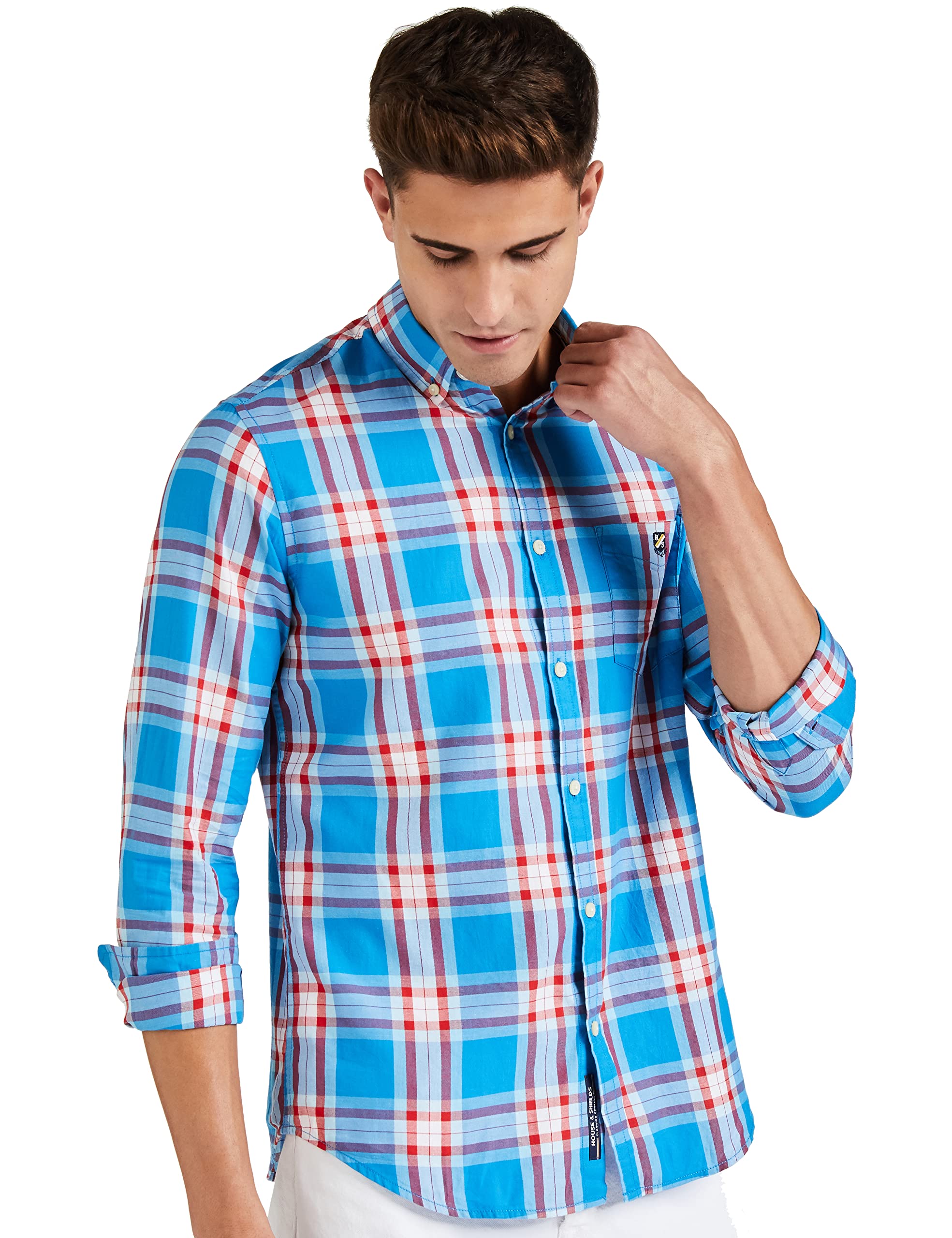 Amazon Brand - House & Shields Men's Checkered Regular Fit Casual Shirt