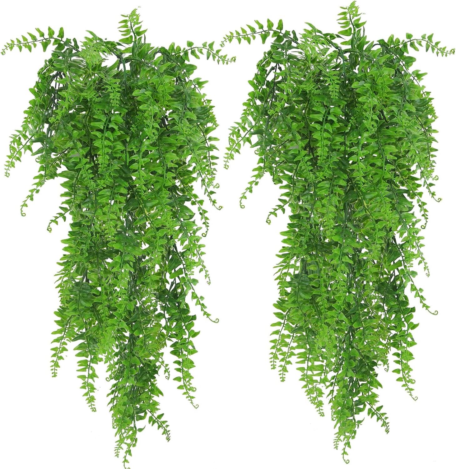 Ariati Green 2 Pack Artificial Fern Hanging Plants Fake Hanging Plant Ivy Plastic Plants Persian Rattan Faux Vine Ery Home Decor For Indoor Outdoor, Living Room,Garden, Bedroom, Wall, Wedding Decor