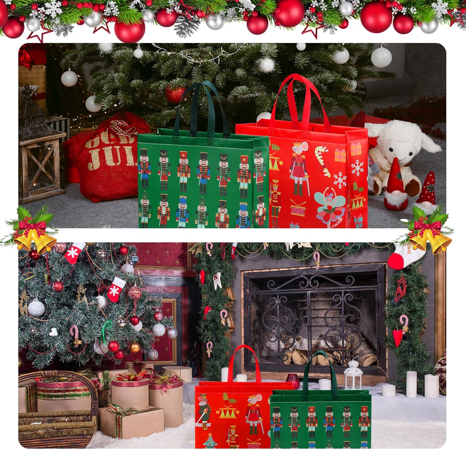 Sweetude 6 Pcs Christmas Large Nutcracker Gift Bags with Handle 16inch Birthday Gift Tote Christmas Goodie Candy Treat Wrapping Bag Reusable Non Woven Shopping tote for Xmas Party Favor - Image 6