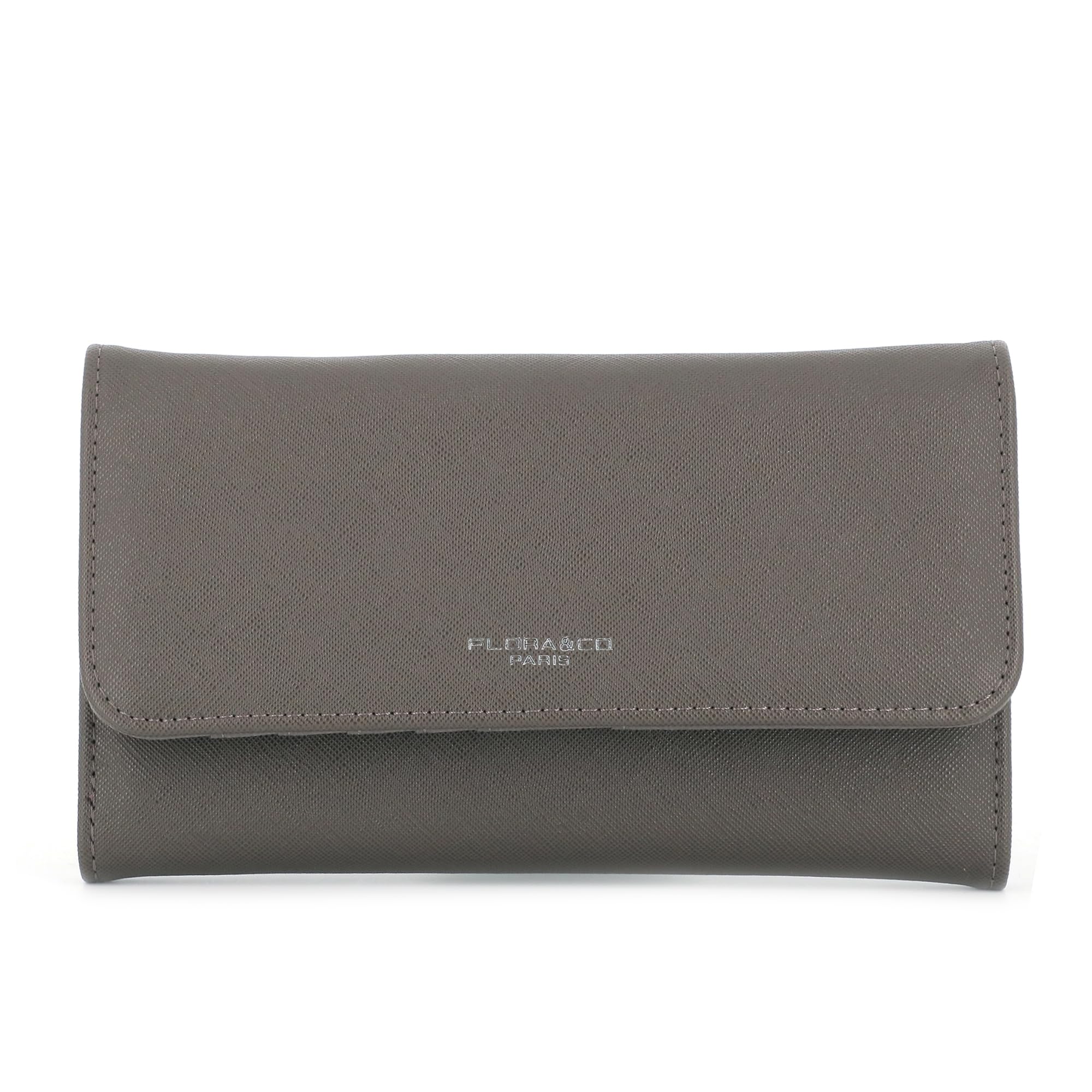 flora & co Portefeuille Femme Rabat Tout-en-Un - Porte-chéquier avec Porte-Cartes et Monnaie 3 en 1 - Compagnon Zippé 3 Volets Grande Capacité Fourre-Tout - Original Mode Tendance - Taupe Foncé