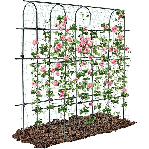 6×6 Feet Garden Trellis for Climbing Plant, Kalolary Large Garden Cucumber Trellis U-Frame Vegetable Beans Fruit Grow Trellises Rustproof Metal Plant Climbing Support for Indoor Outdoor Vine Stand