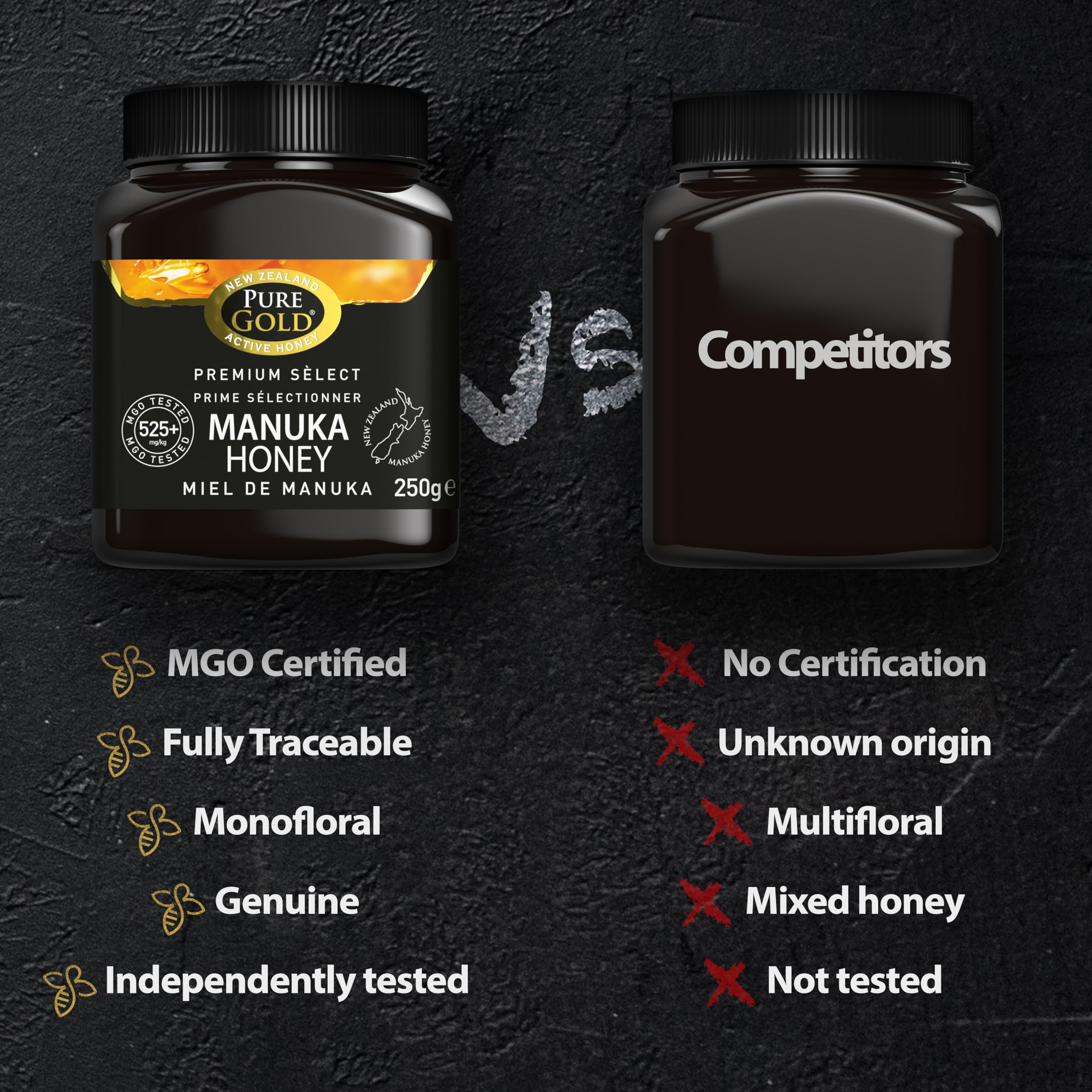 Pure Gold Miel Natural Cruda de Manuka, Ecológica, Producida en Nueva Zelanda