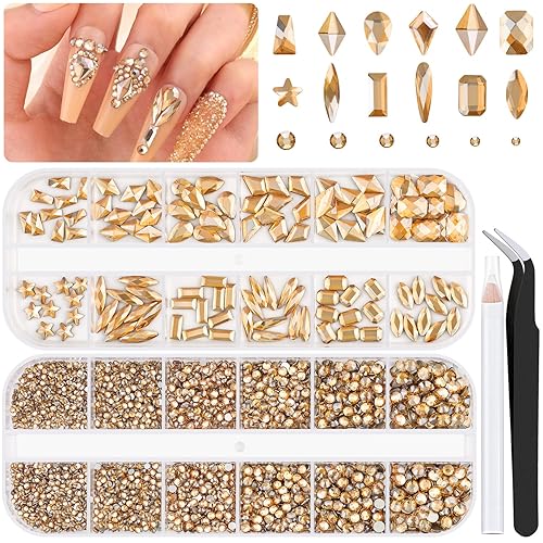 Diamantes de imitación para uñas, kit de manicura con pegamento de diamantes de imitación para uñas, cristal AB con parte trasera plana de varios