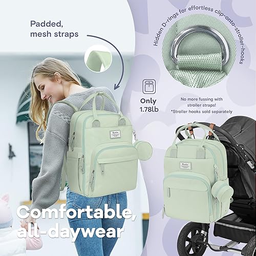 Miniatura 5 de RUVALINO Mochila para pañales, paquete de viaje multifunción para maternidad y bebé, gran capacidad, impermeable, verde menta
