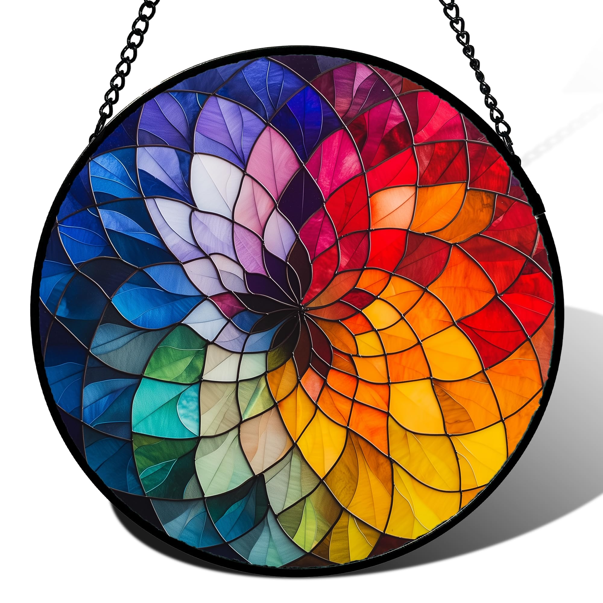 JOSUMALY Stained Glass Window Hanging - Colorful Flowers Sun Catcher for Door Terrace Garden Home Decor, Abstract Gradient Suncatcher Birthday Gifts