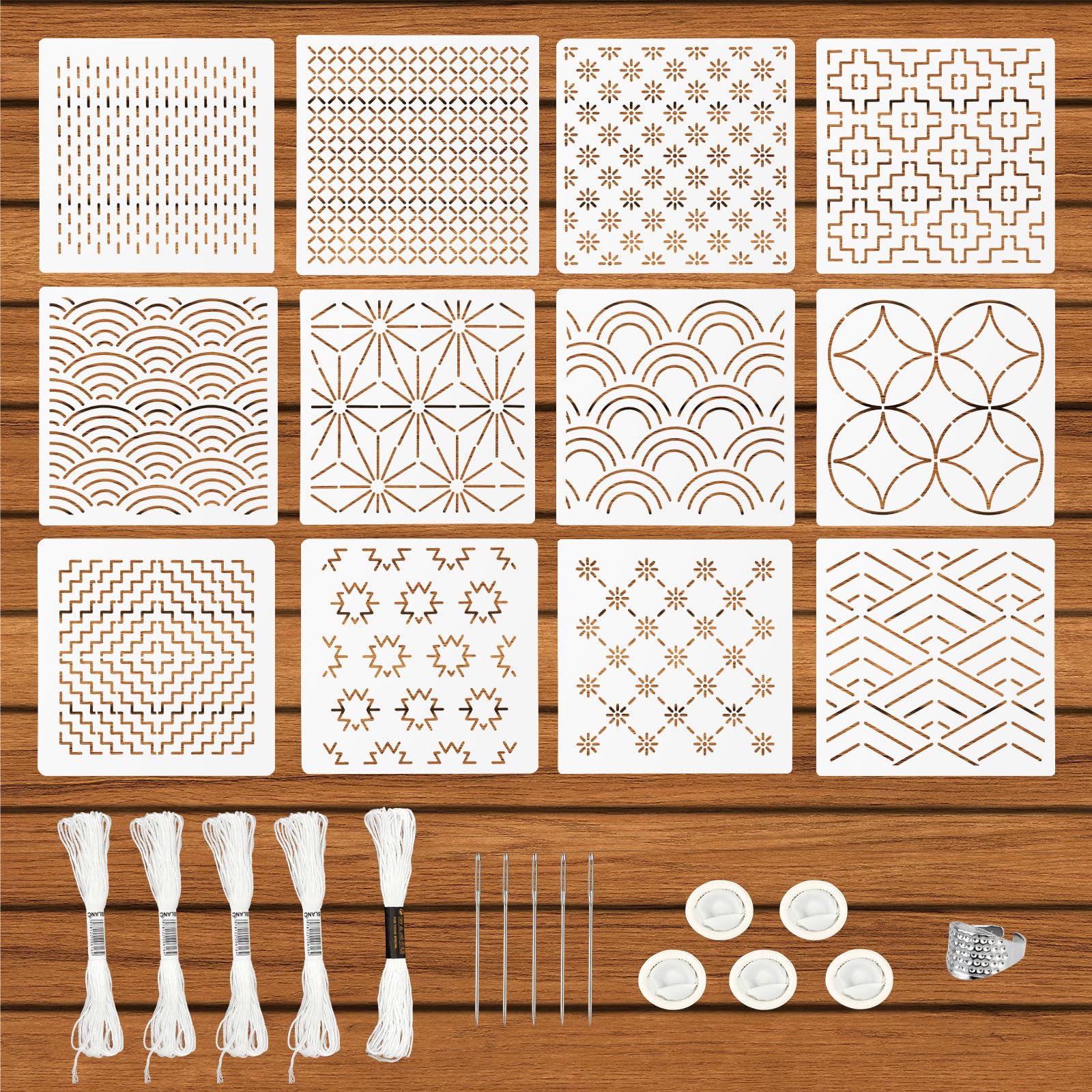 BENECREAT 4 pz Stencil Acrilico Sashiko, Modello di Linea di Disegno per Strumento Da Ricamo In Acrilico Croce Da 12x12 cm per Quilting e Ricamo A Mano, 2.5 mm di Spessore