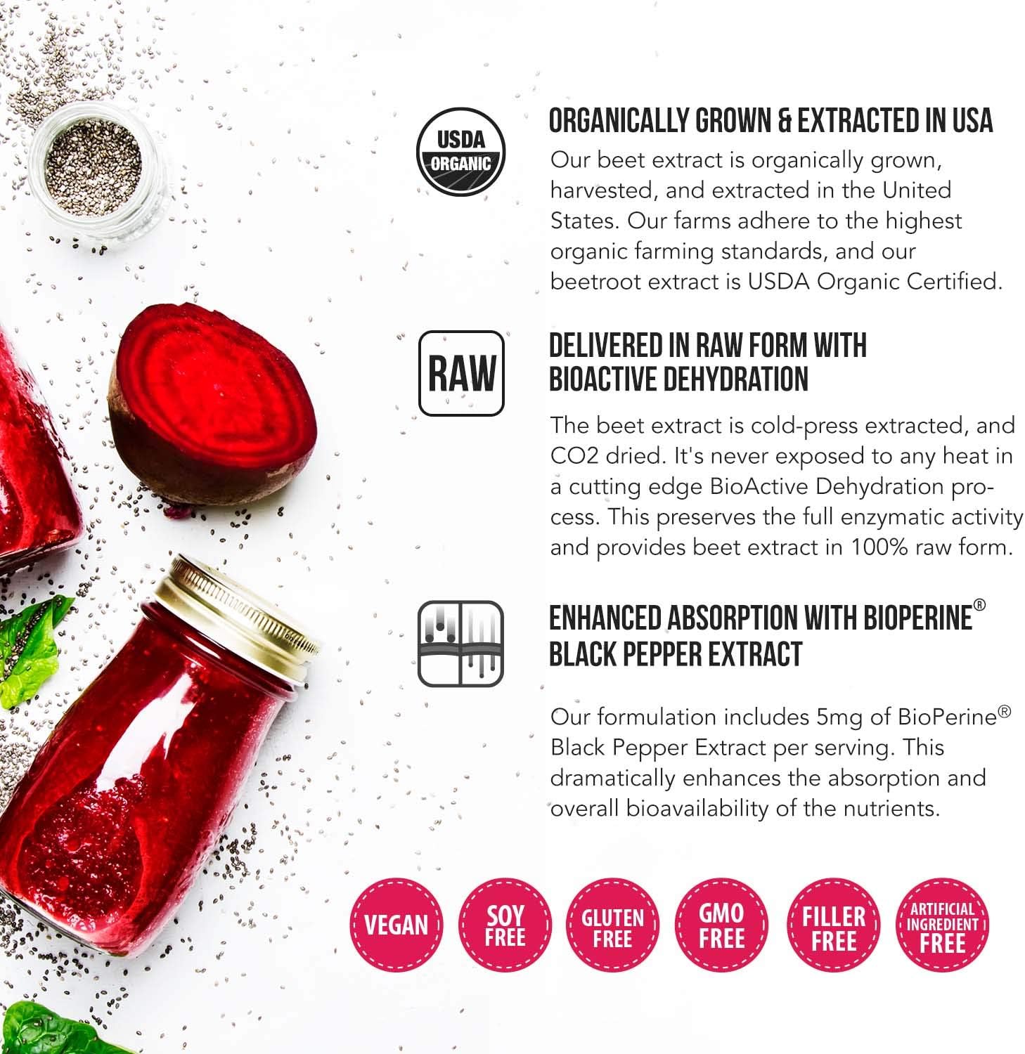 BioBeet® Max Strength Beet Root Capsules - 21:1 Concentrate, Each Serving Derived from 28,350 mg Organic Beetroot - Absorption Enhancement with BioPerine® Black Pepper Extract (60 Capsules) : Health & Household