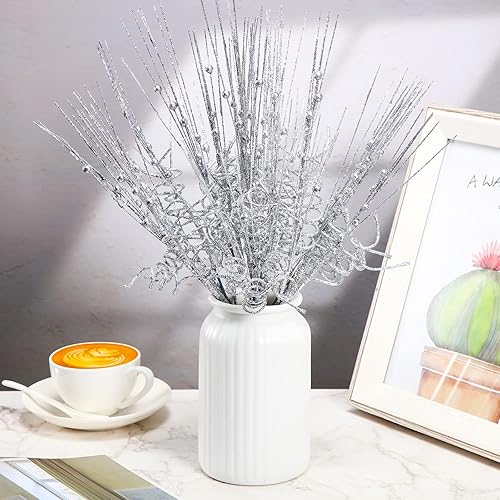 Xinnun 30 piezas de púas y aerosoles con purpurina de bayas rizadas con purpurina de 14 pulgadas, ramas artificiales de tallo rizado para decoración