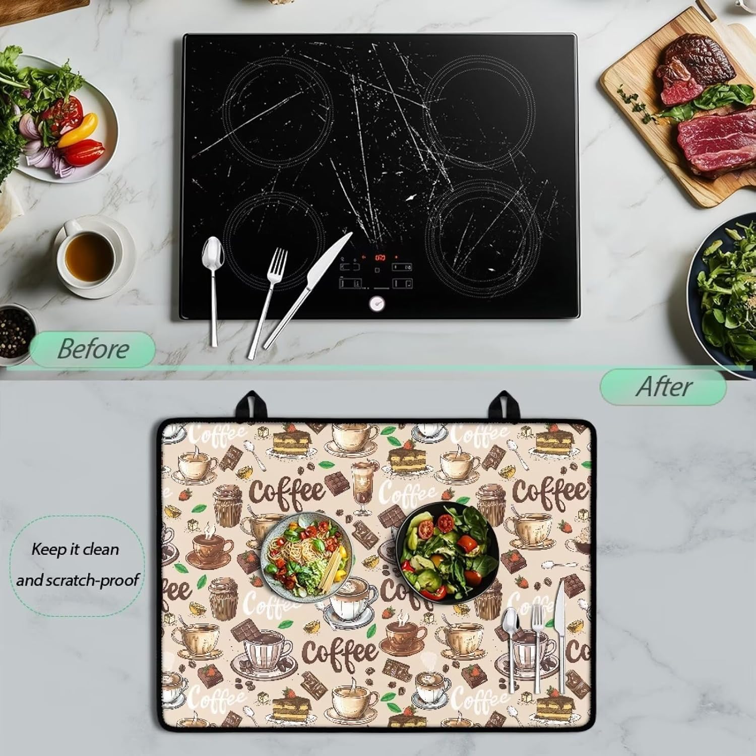 Stove Top Covers for Electric Stove Flat Induction Cooktop Cover Mat Oil-Proof Ceramic Glass Stove Top Protector Foldable Kitchen Accessories, 29 x 21 Inch, Coffee Chocolate Dessert