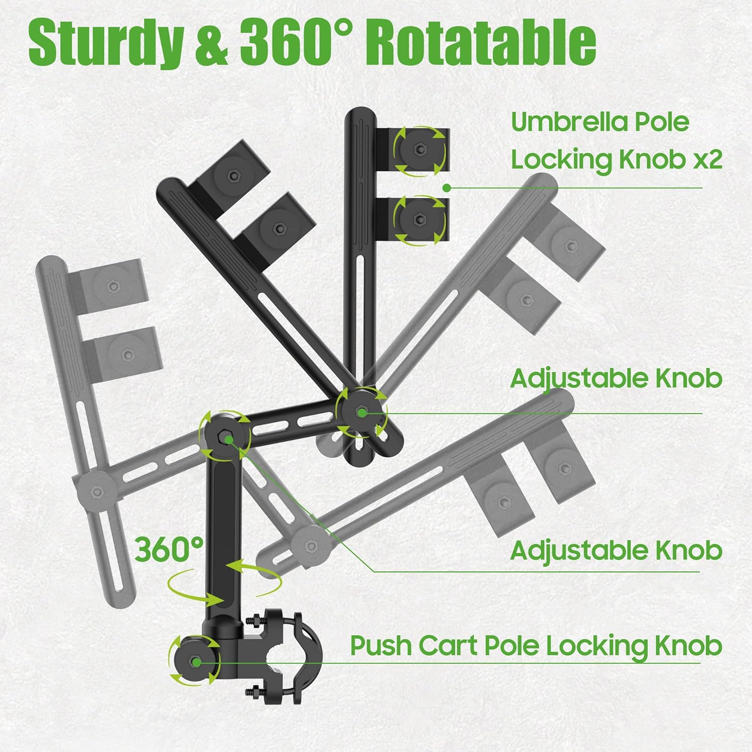 10L0L Heavy Duty Golf Push Cart Umbrella Holder - 180° Adjustable Aluminum Base for Golf Carts, Strollers, Wheelchairs & Bikes | Universal Mounting Design