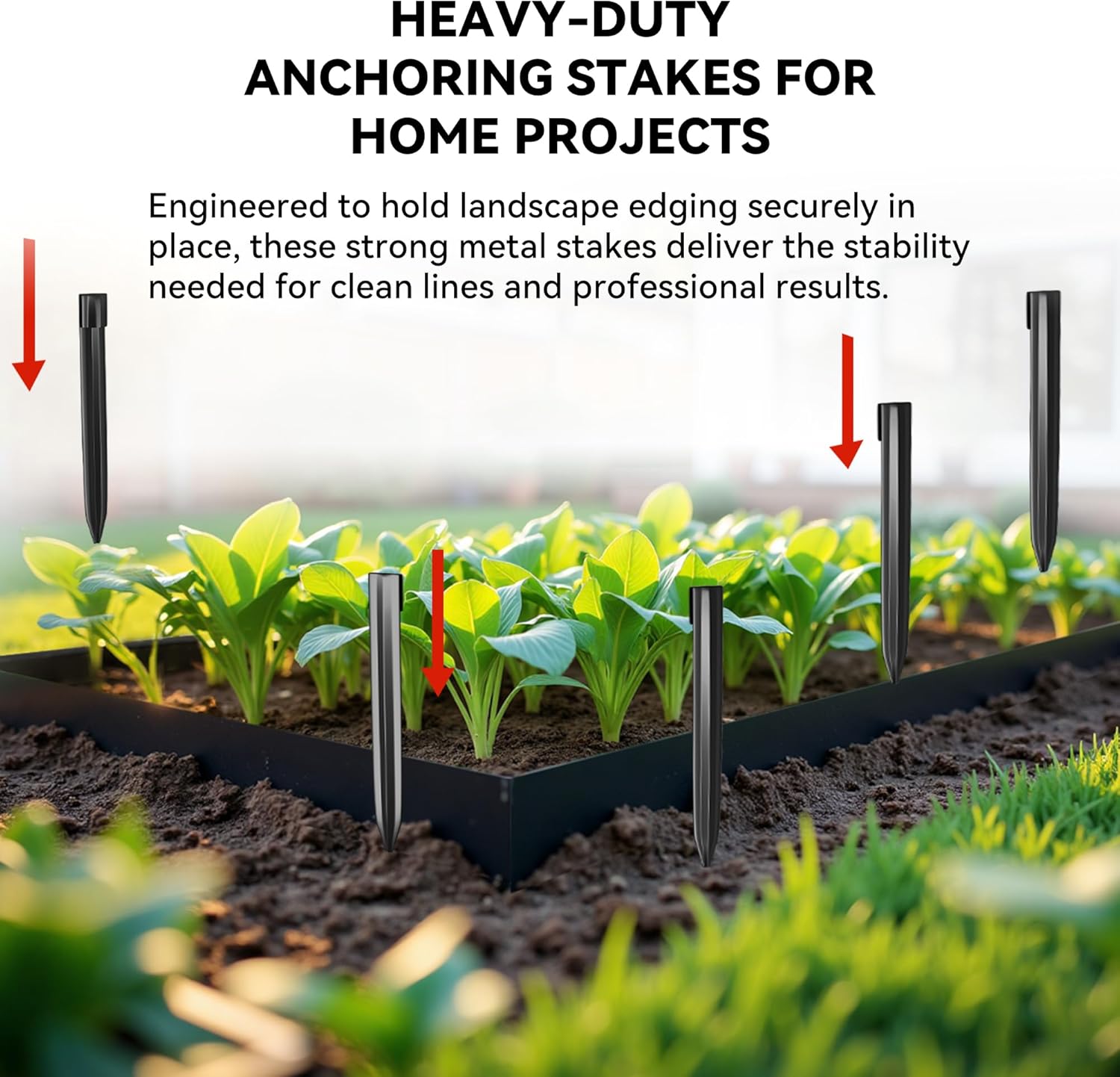 Metal Landscape Edging Stakes, 13Pcs 8Inch Galvanized Steel Garden Stakes Solid Top Curved Anchoring Spikes with Reinforcing Rib, for Corrugated Edge, Terrace Decor, Black - Image 4