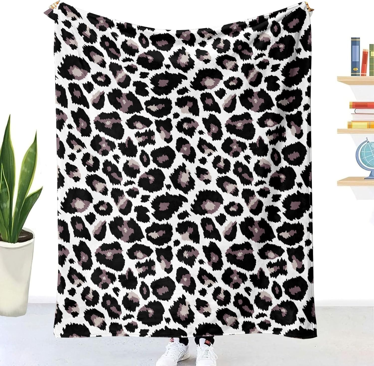 Manta Sofa 180 x 220 cm Leopardo, Suave y Cálido Microfibra Cobijas Invierno En Blanco Y Negro Mantas Franela para Cama y Sofá, 3D Manta Polar para Adultos y Niños Niña P612