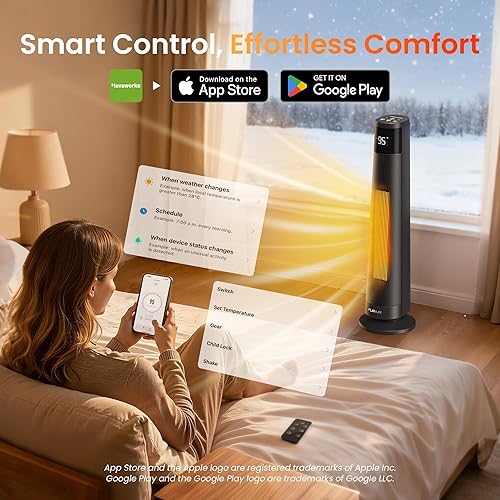 Miniatura 3 de Calentadores inteligentes de cerámica PTC de 1500 W para uso en interiores, calentador portátil con control remoto y aplicación para habitaciones