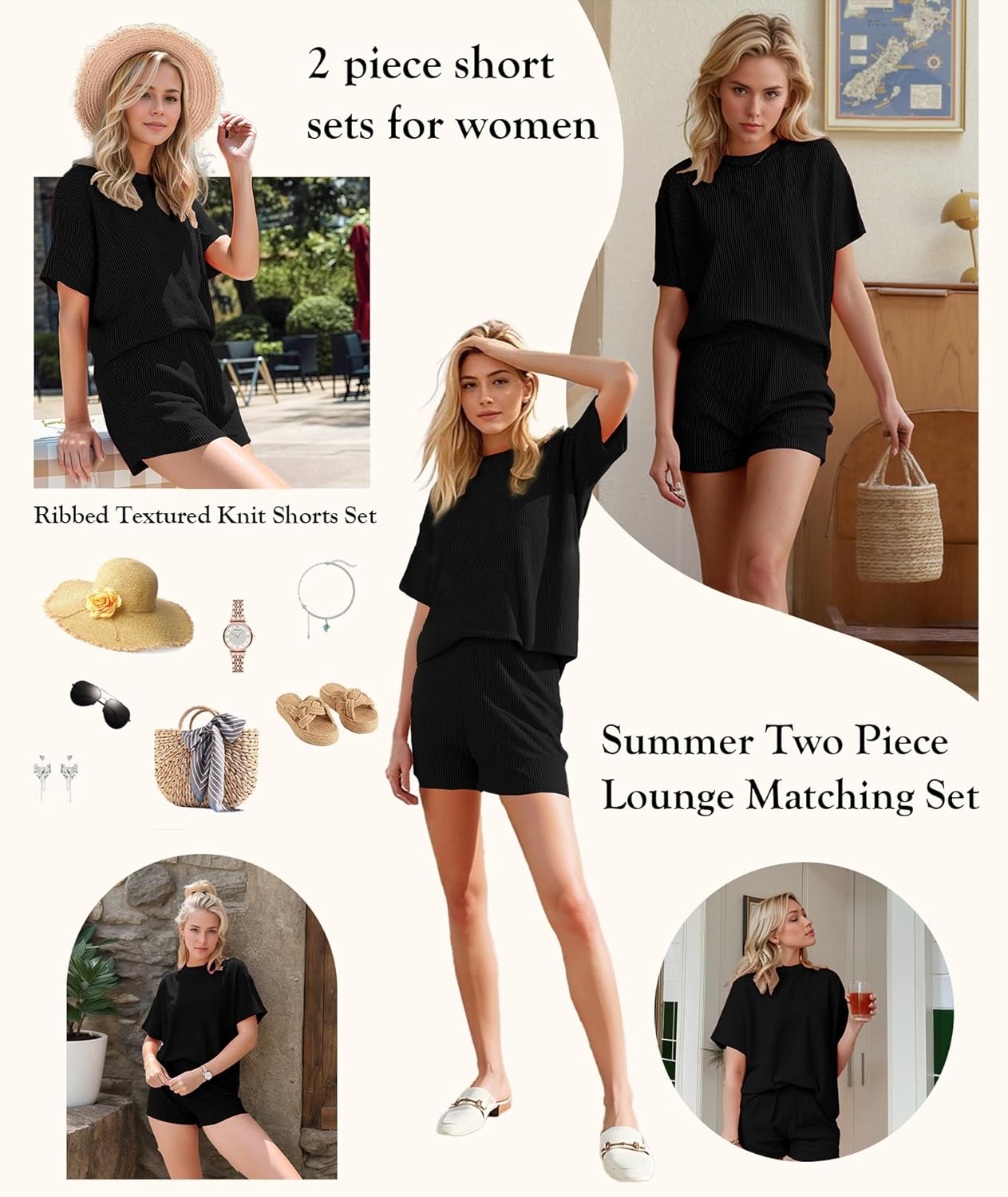 MARZXIN Women 2 Piece Shorts Set 2026 Casual Summer Cruise Outfits Ribbed Loose Short Sleeve Pocket Matching Lounge Sets - Image 3