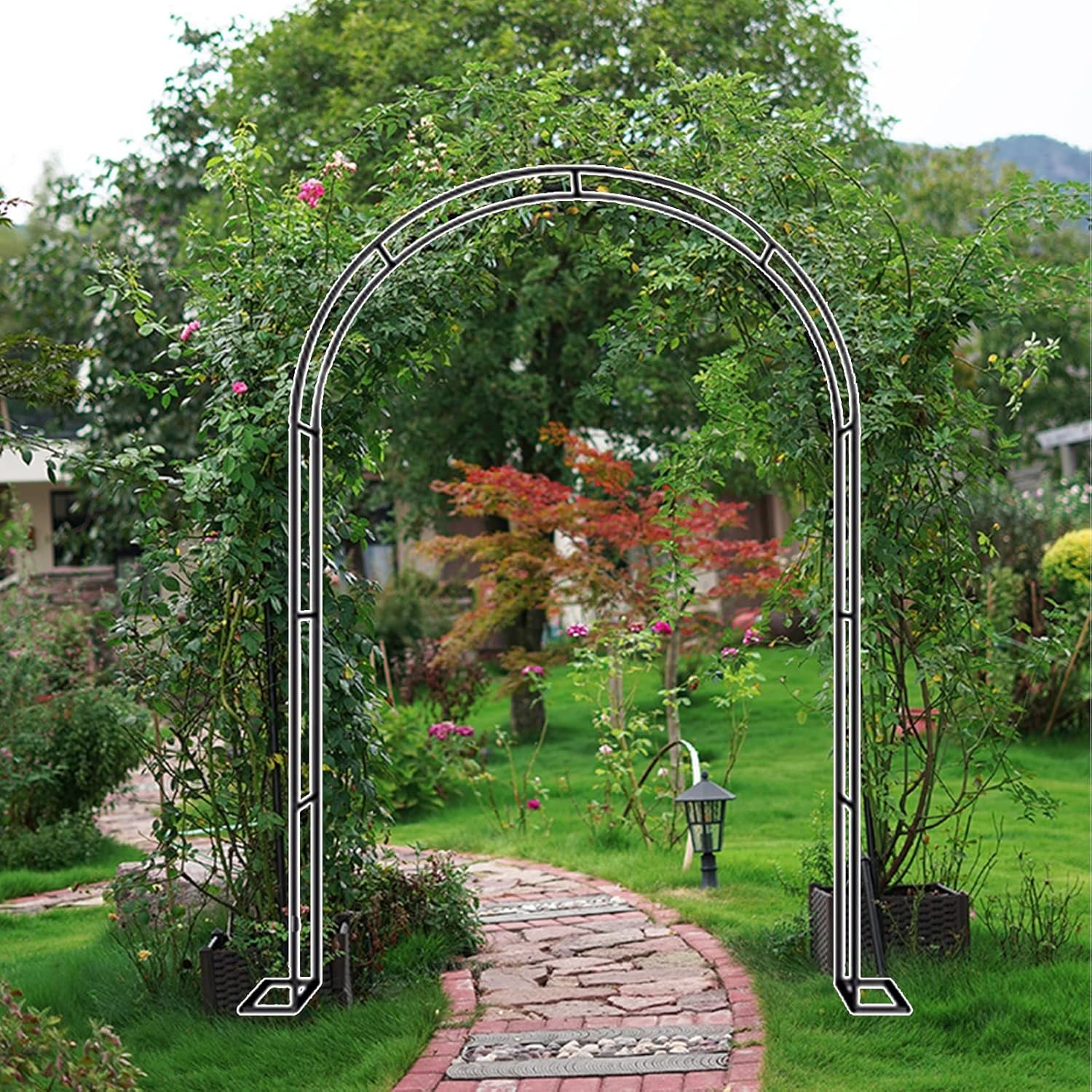 Metal Garden Arches, Rose Arch Weather-resistant Trellis, Wedding Archway with Base, Pergola Arbor Arch Walkway, for Plants Climbing Aids, Outdoor Indoor Party Decor ( Color : Black , Size : 180x220x2
