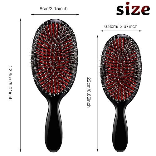 Miniatura 2 de Geiserailie Cepillos para el cabello, 2 cepillos de pelo de cerdas de jabalí con relleno de nailon, extensiones de cabello de cerdas naturales para
