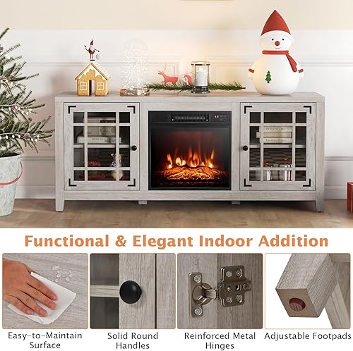 Miniatura 6 de GOFLAME Soporte de TV con chimenea de 58 pulgadas para televisores de hasta 65 pulgadas, consola de TV de madera con chimenea eléctrica de 18