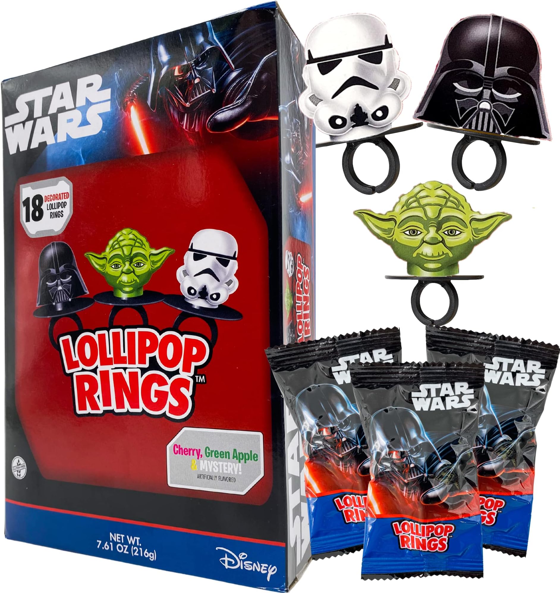 Imaginings 3 Star Wars Candy Lollipop Rings, Individually Wrapped Birthday Party Favors, Candy for Party Bags, 18 Count
