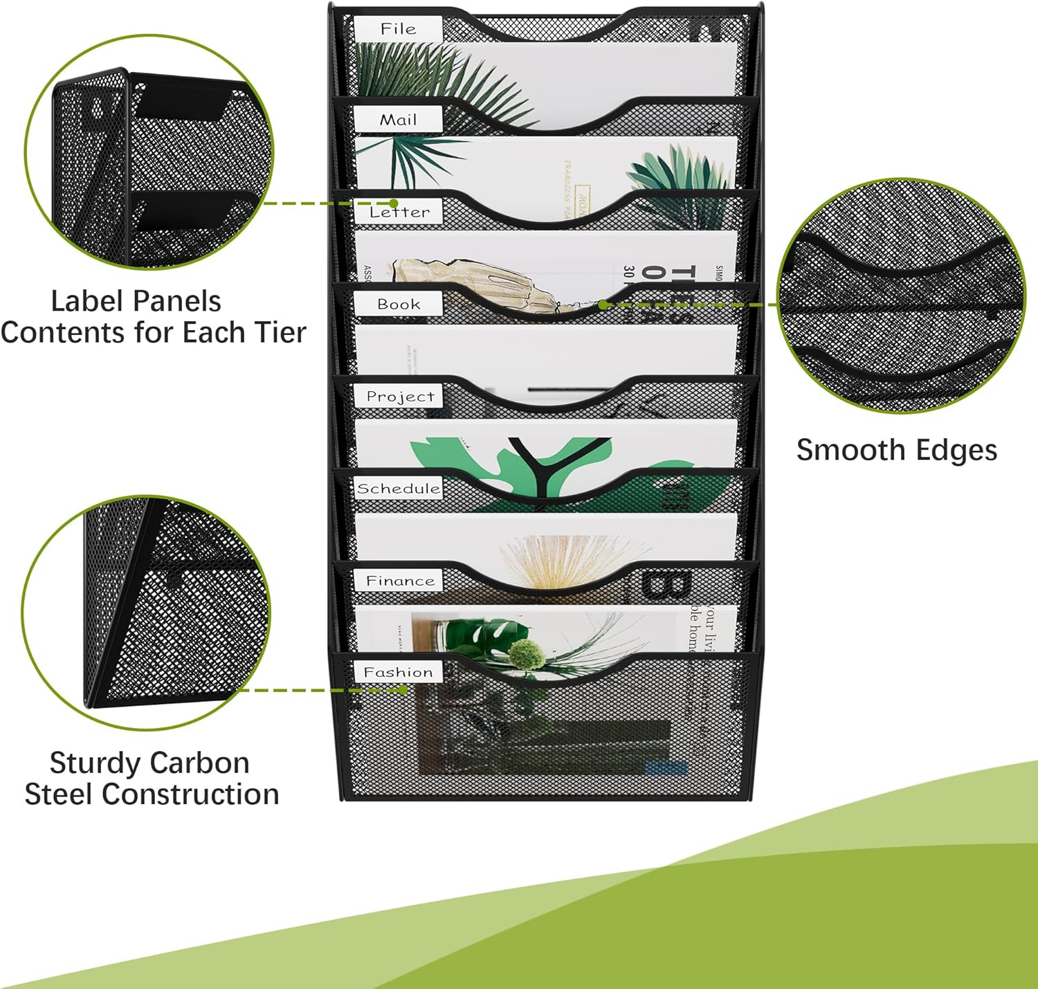 EasyPAG 8 Pocket Mesh Wall File Organizer, Hanging Paper Folder Holder with Classify Label, Vertical Wall Mount Mail Organizer for Office Home Classroom, Black