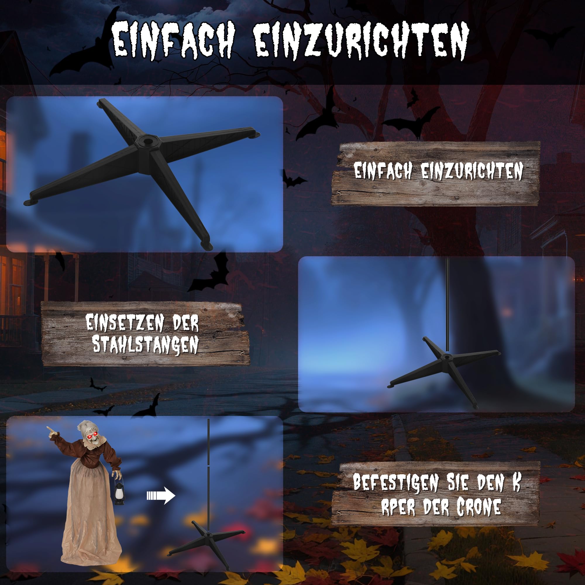 Outsunny 150 cm Halloween Dekoration Halloween Hexe mit LED-Lichter