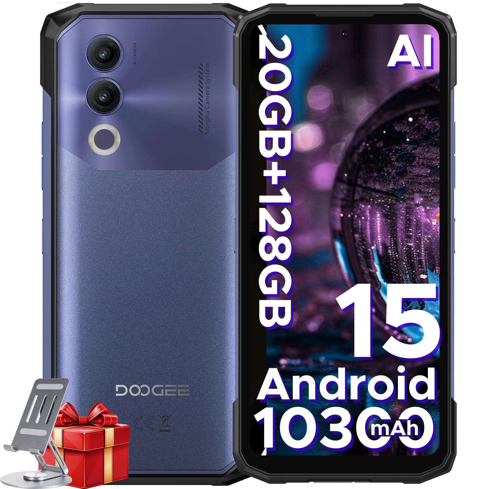 DOOGEE Blade 20 Rugged Smartphone Android 15, Telefono Rugged 10300mAh, 20GB+128GB/ 2TB Telefono Indistruttibile 15,8mm, Display IPS HD+ da 6,6", 16MP+ 8MP, 3 Slot per Schede/ IP68/ NFC/GPS/Face ID
