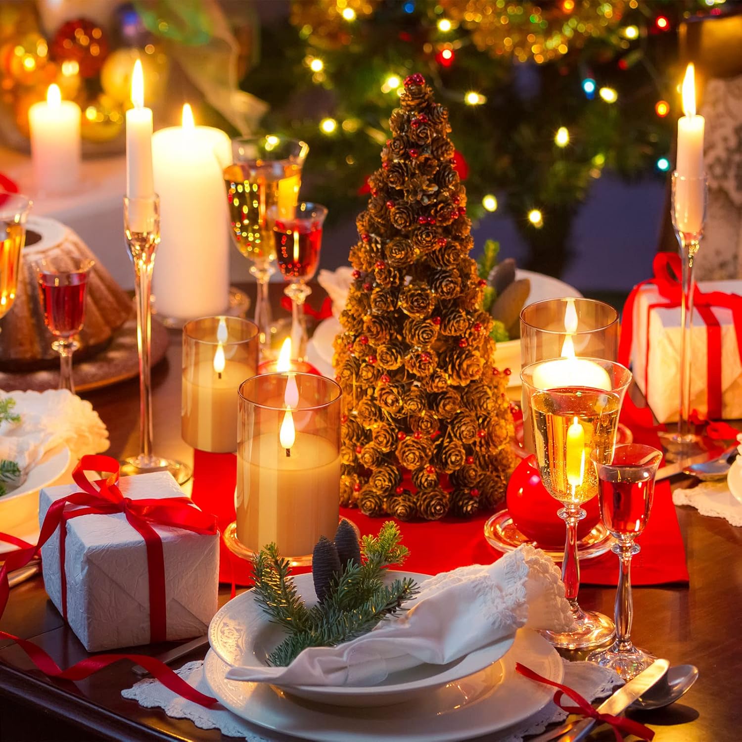 6Pack Glass Flickering Flameless Candles with Remote, 2"X3" Real Wax Votive Candles Battery Operated, Small Electric LED Candles for Wedding Home Decor, w/4 Timers+2 Lighting Modes [Gold] - Image 8