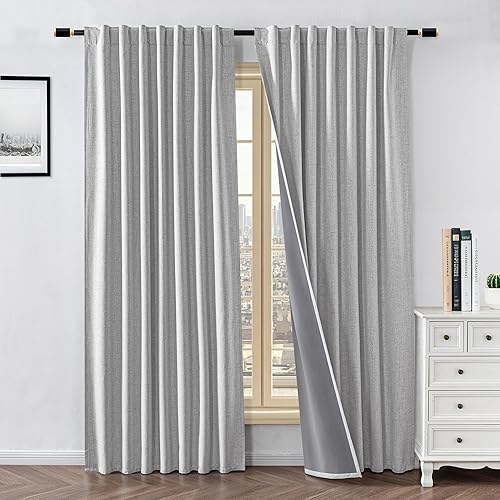Miniatura 26 de Cortinas 100% opacas para sala de estar, cortinas de 96 pulgadas, juego de 2 paneles con bloqueo de luz, pestaña trasera y bolsillo para barra,