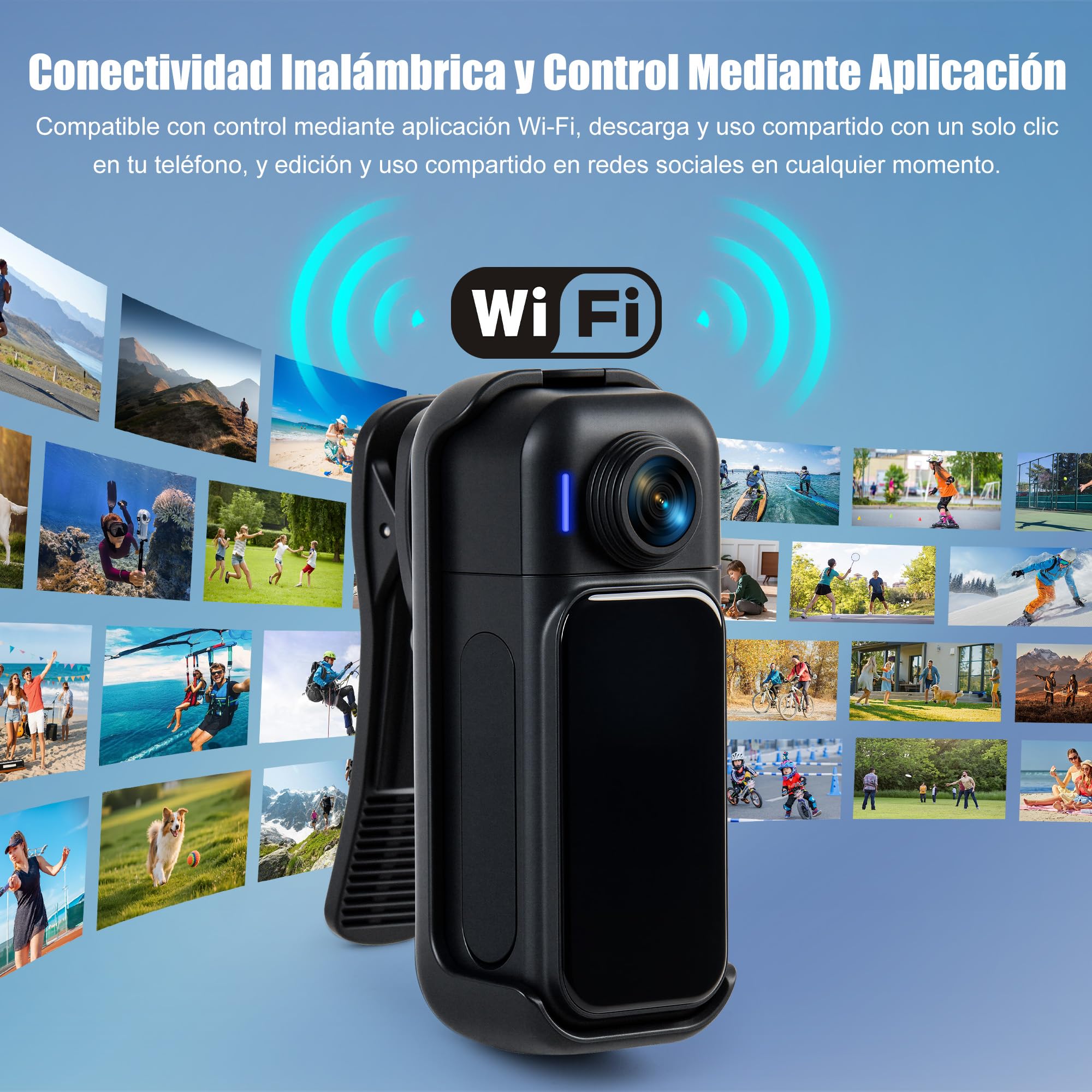 Cámara de Acción 360°con Pantalla Visible, 8h Batería y 30M Impermeable – 120° Gran Angular, WiFi, POV Cámara Body de 64GB, Montaje Magnético y 10+ Accesorios para Viajes, Deportes