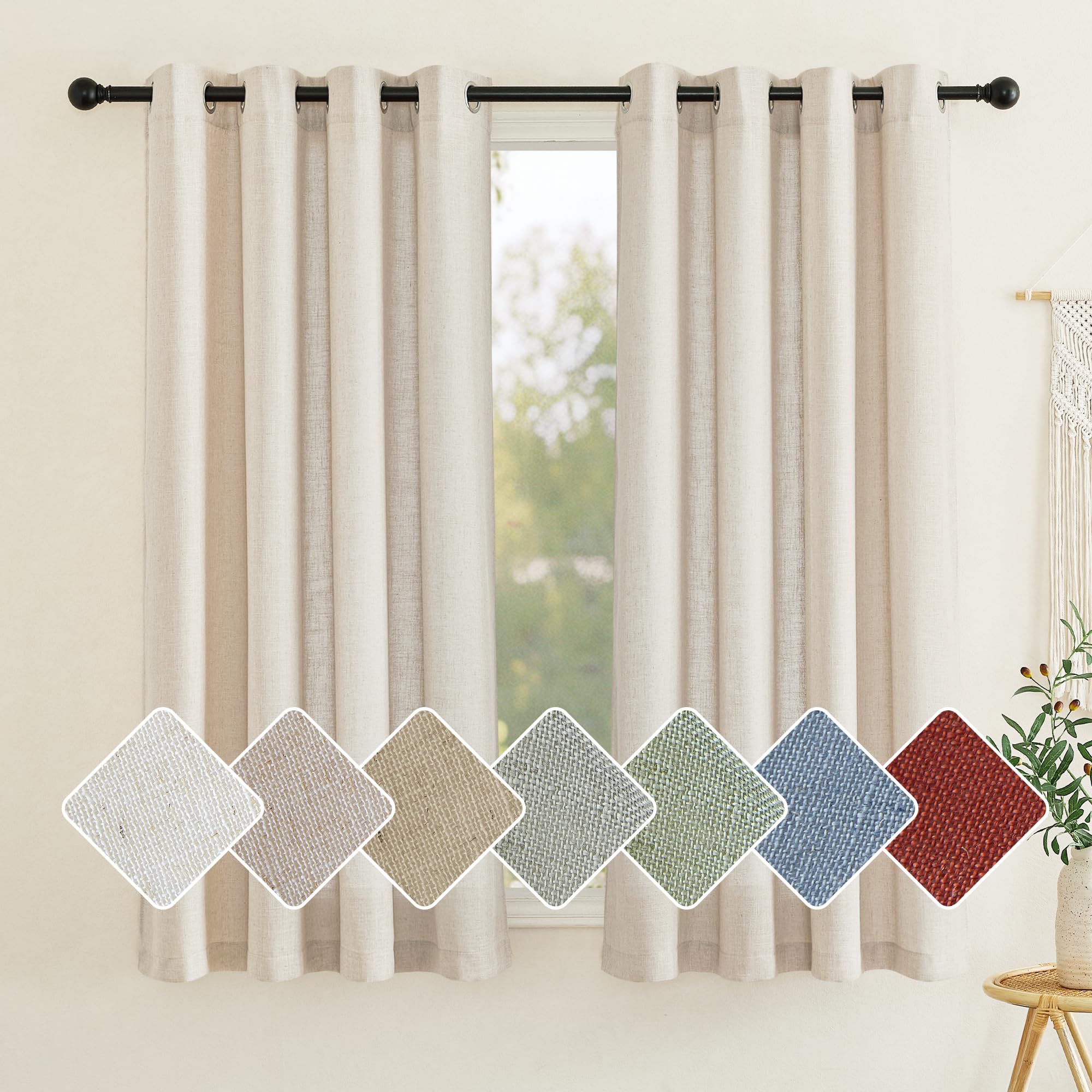 PONY DANCE Cortinas de Lino Cortinas Translúcidas Salon 2 Piezas Cortinas Boho con Ojales Visillos Cortos para Ventanas Cortinas Dormitorio Cortas, 140x160cm(AnchoxAlto), Beige Global Recycled Standard OEKO-TEX STANDARD 100 Global Recycled Standard Global Recycled Standard