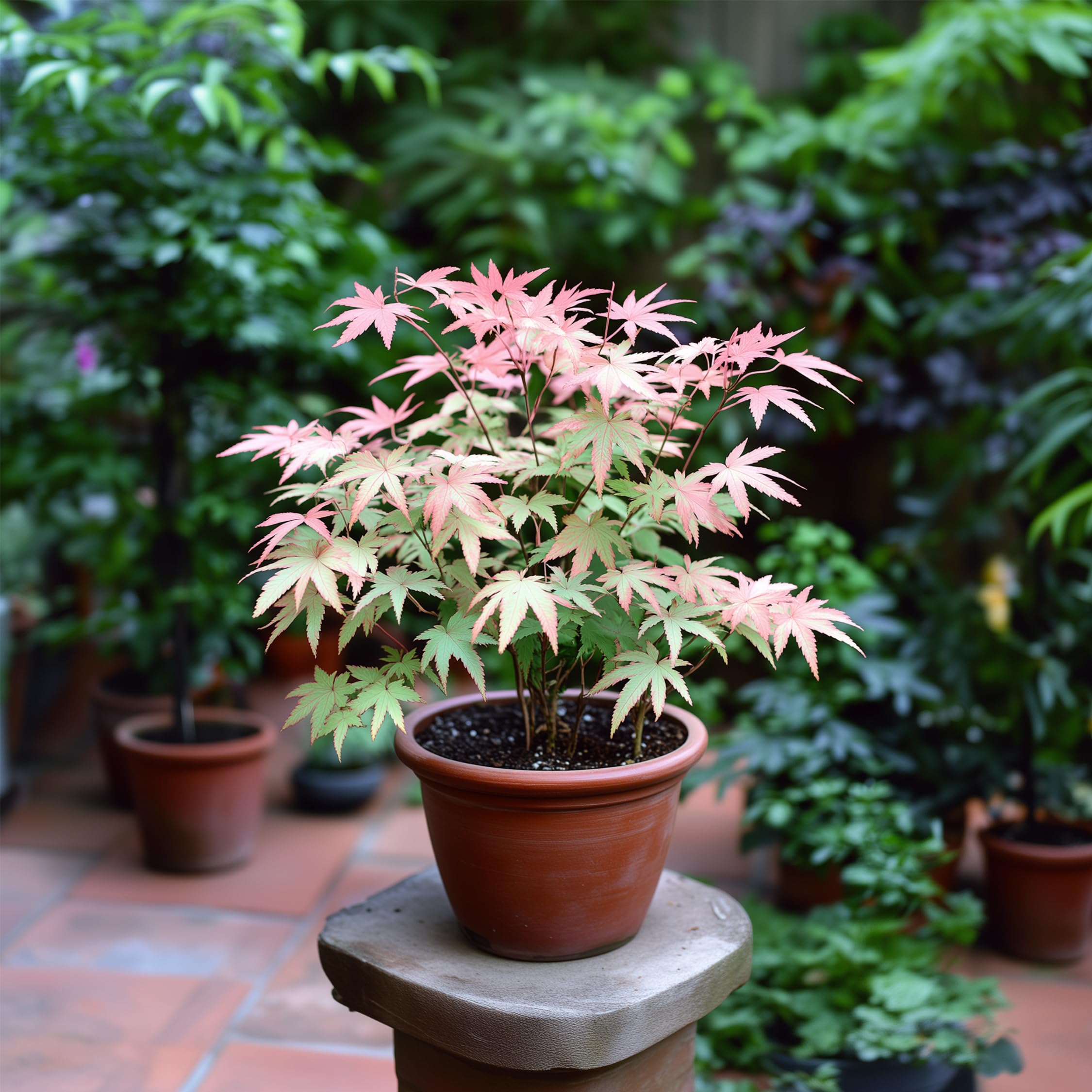 Plant in a Box - Érables du Japon - Set de 2 - Acer palmatum 'Taylor' - Hauteur 50-60cm - Pot 19cm - Plante d’extérieur - Vert - Rose