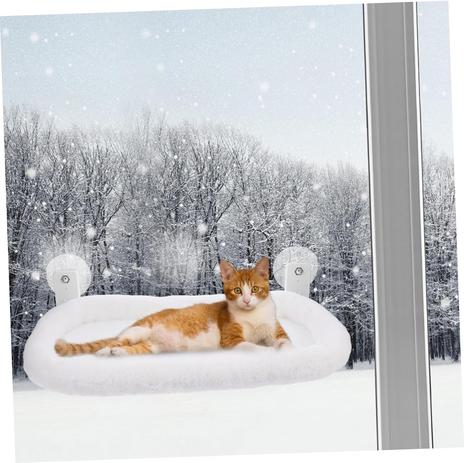 POPETPOP Cat Hammock Strong Cups Soft Plush Window Perch for Cats Kittens and Small Pets Easy to Install Portable Sunbathing Platform for Indoor Use