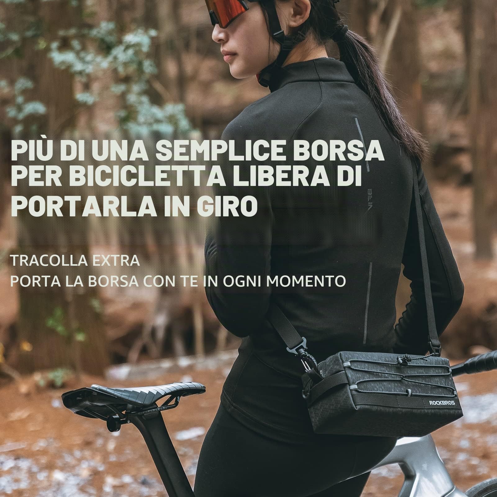 ROCKBROS Borsa Manubrio Bici Multifunzione 2L Tracolla Portatile Scooter | Convertibile in Borsa a Tracolla, Capacità Spaziosa 2L, Leggero e Resistente. Compatibile con MTB, Scooter e Monopattini