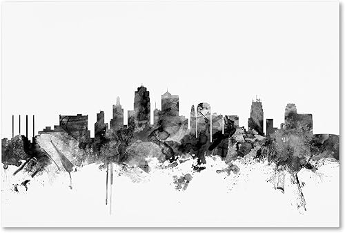 Lienzo decorativo para pared de Kansas City Skyline B&W de Michael Tompsett, 16 x 24 pulgadas