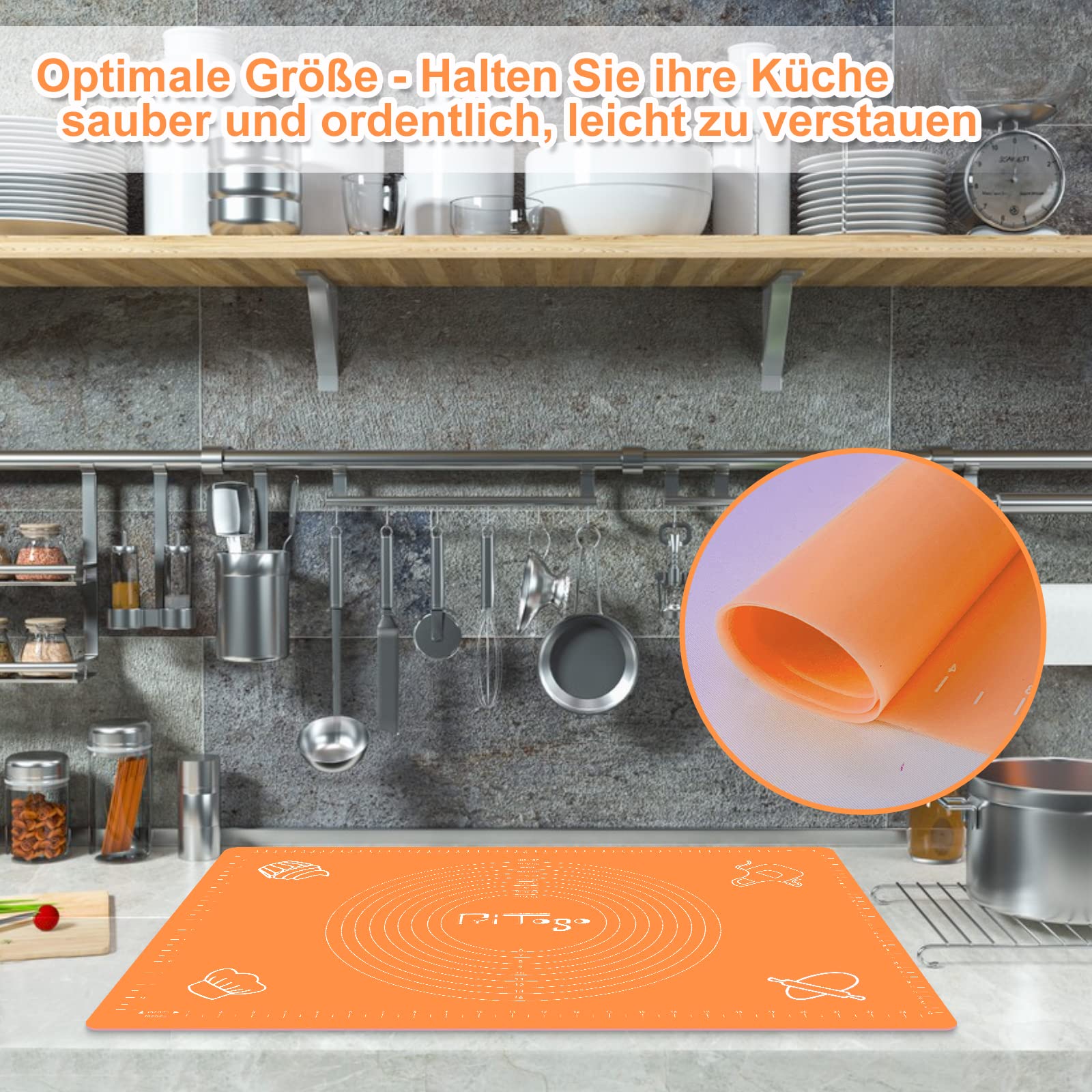 Tapis De Cuisson Silicone 65x45cm Rouge Pritogo - Antiadhésif Avec Graduations, Idéal Pâte Pizza Et Pâtisserie