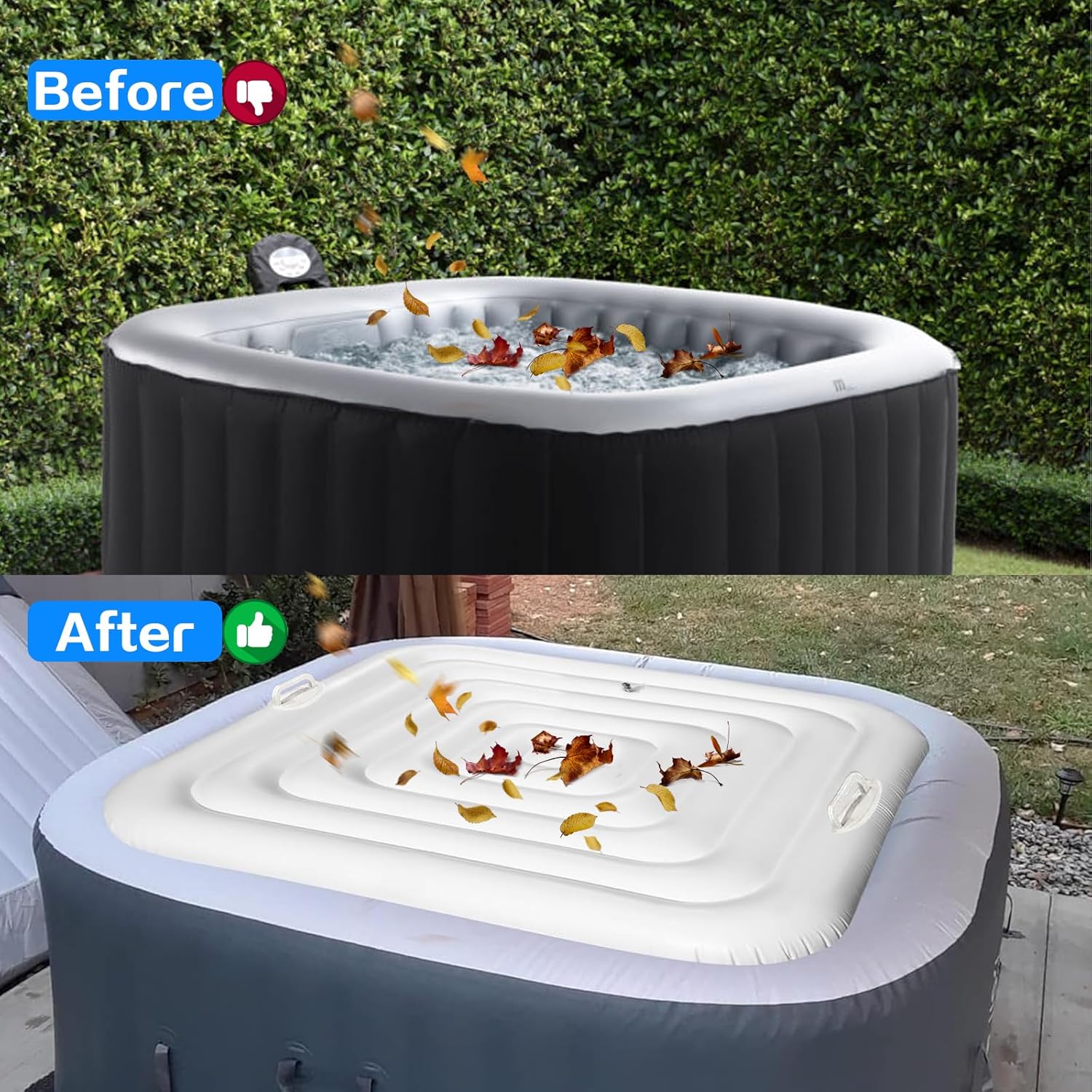 Inflatable Hot Tub Cover Energy Saving Lid for Outdoor Hot Tub,Windproof Rain-Proof Cover Protector for Hot Tubs SaluSpa Coleman Spa (Square-4.2ft-Handle)