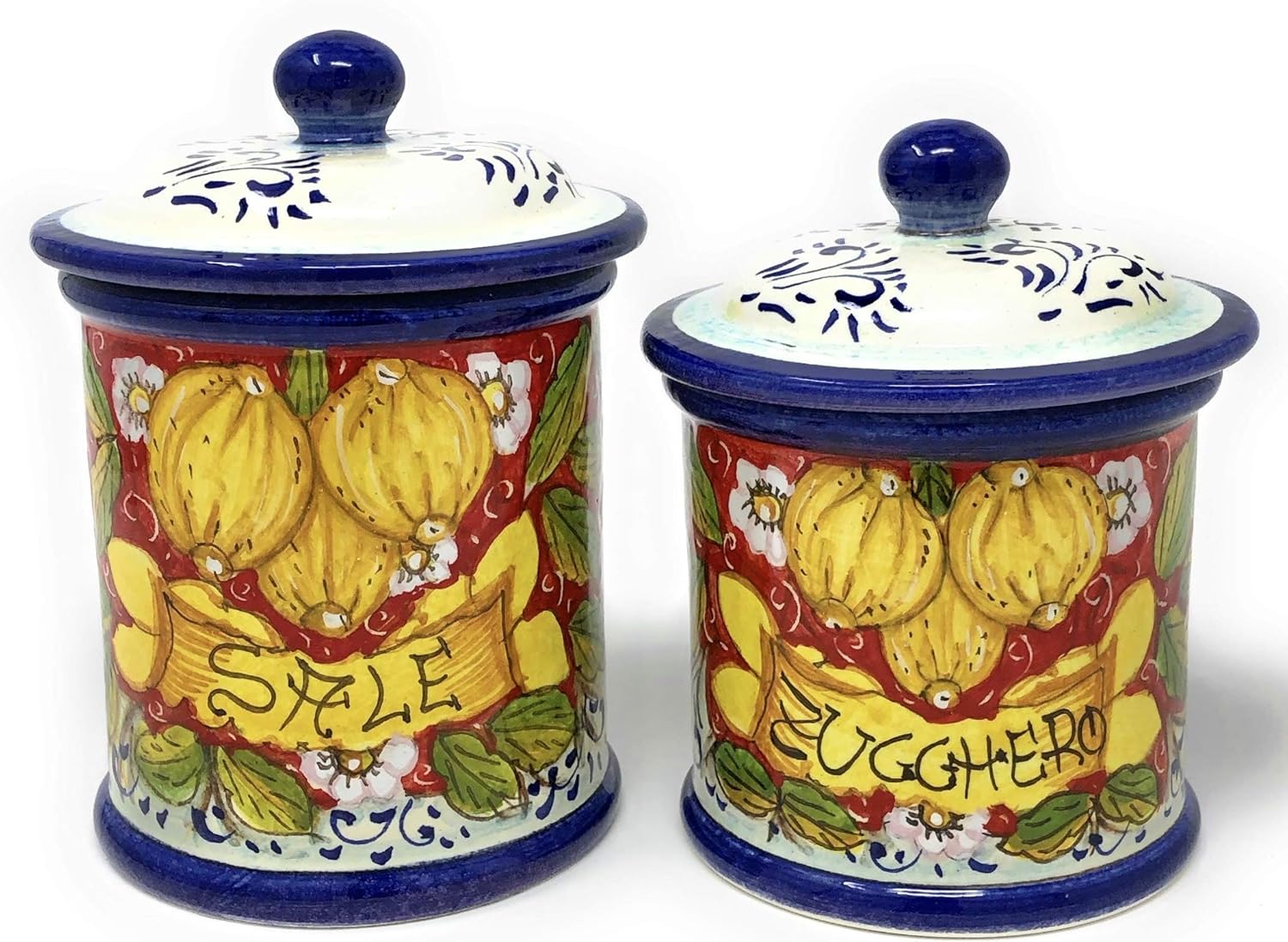 CERAMICHE D'ARTE PARRINI- Italian Ceramic Set Jars Kitchen Canister Containers Food Storage Salt and Sugar Hand Hand Painted Decorated Lemons Tuscan Made in ITALY Art Pottery