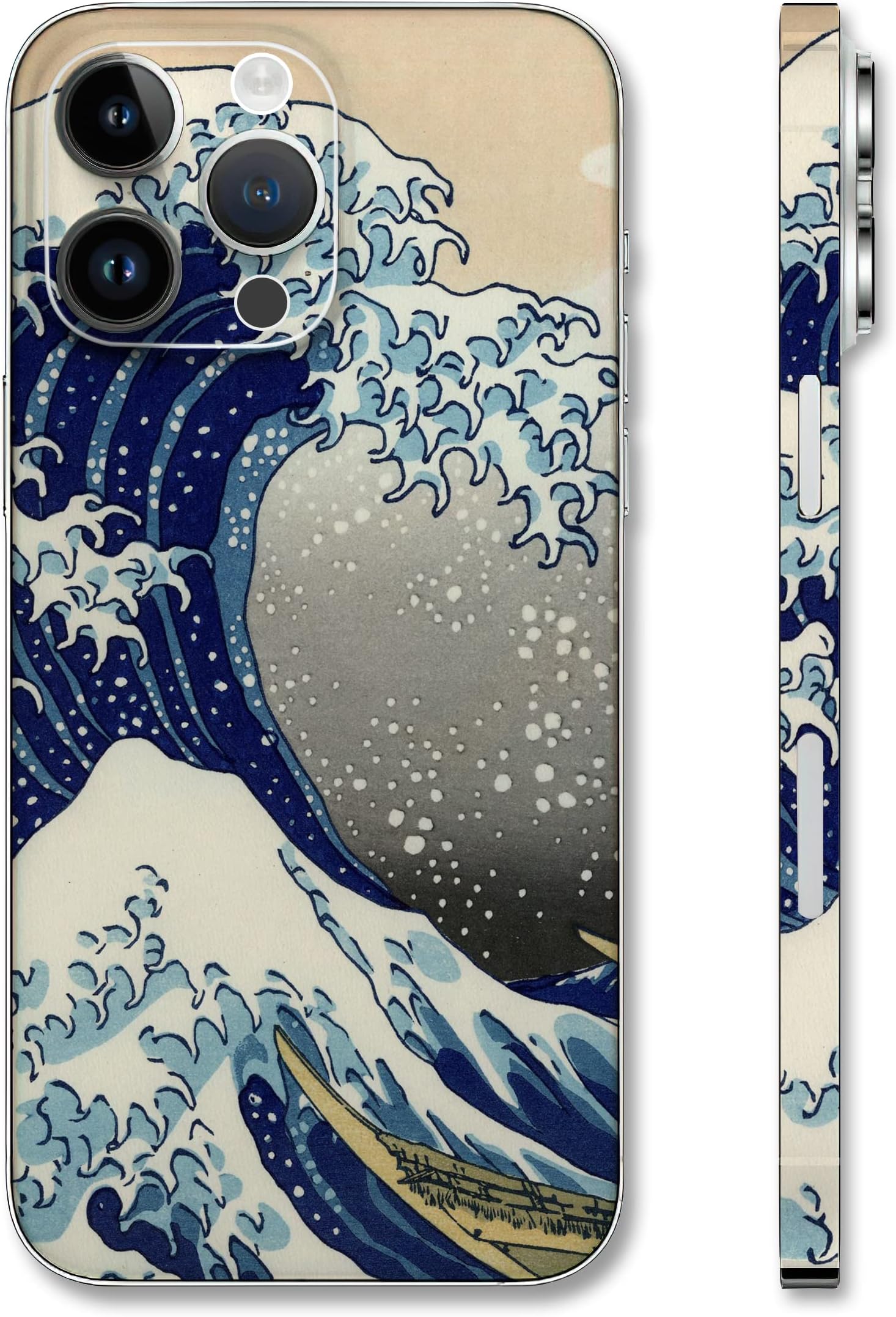 HK Studio Great Wave Skin Decal (Not Case) for iPhone 14 Pro Max - No Bubble, Slim, Waterproof - Protecting & Personalizing iPhone's Back, Camera, Frame Blue